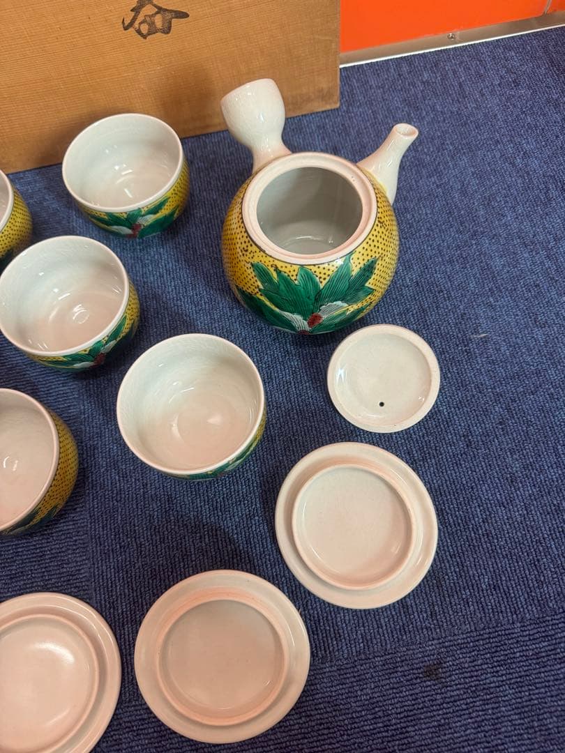 1829 九谷焼　茶器セット　急須1客　湯呑蓋付5客　未使用