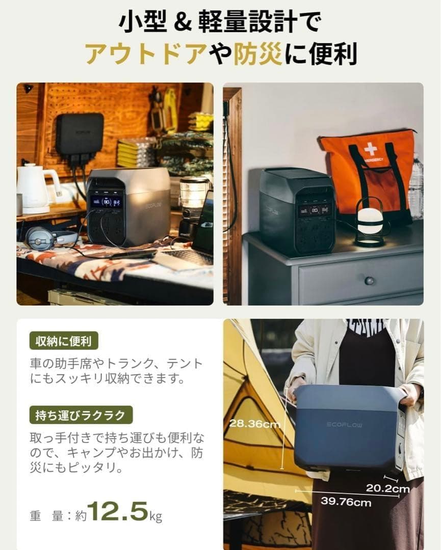 EcoFlowポータブル電源 DELTA 3+160Wソーラーパネル+専用バッグ