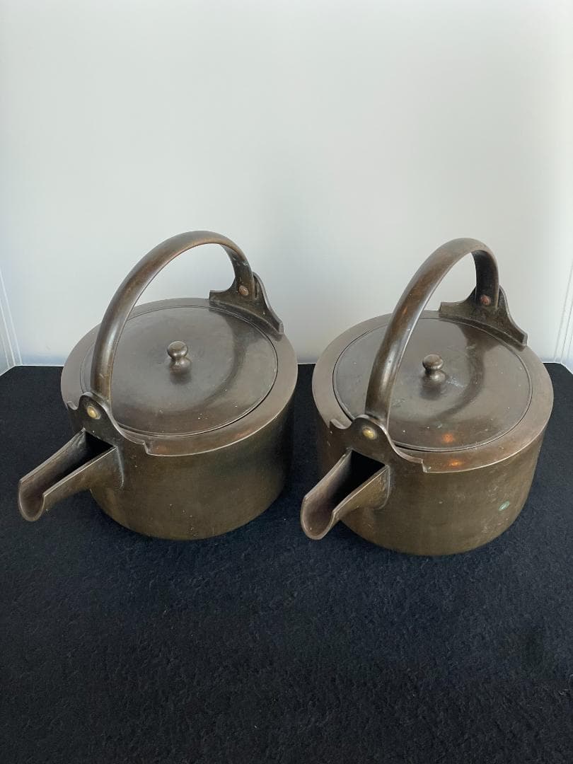 銚子 やかん 薬缶 薬罐 湯沸 急須 銅瓶 茶器 酒器 骨董 銅製 一対 共箱B