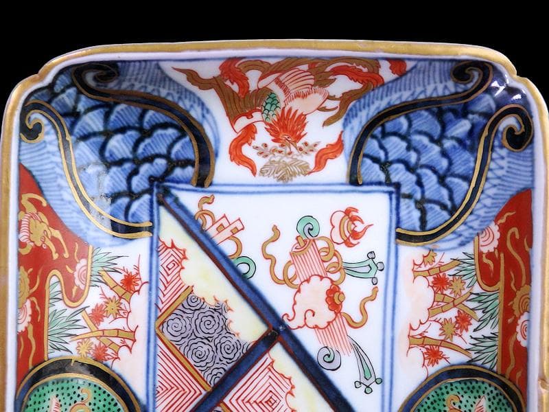 大聖寺伊万里　金襴手　宝尽くしに鳳凰　石畳紋の図　長皿　1296AS-DCn