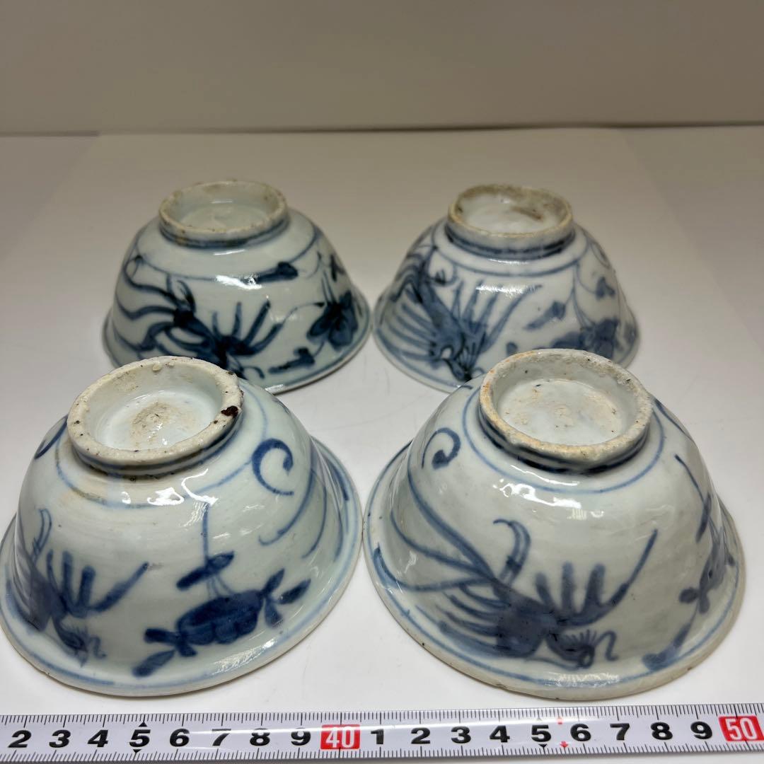 中国明時代　古染付鉢4客　　口径約12㎝　東Y7-1104☆2Fトヒオ