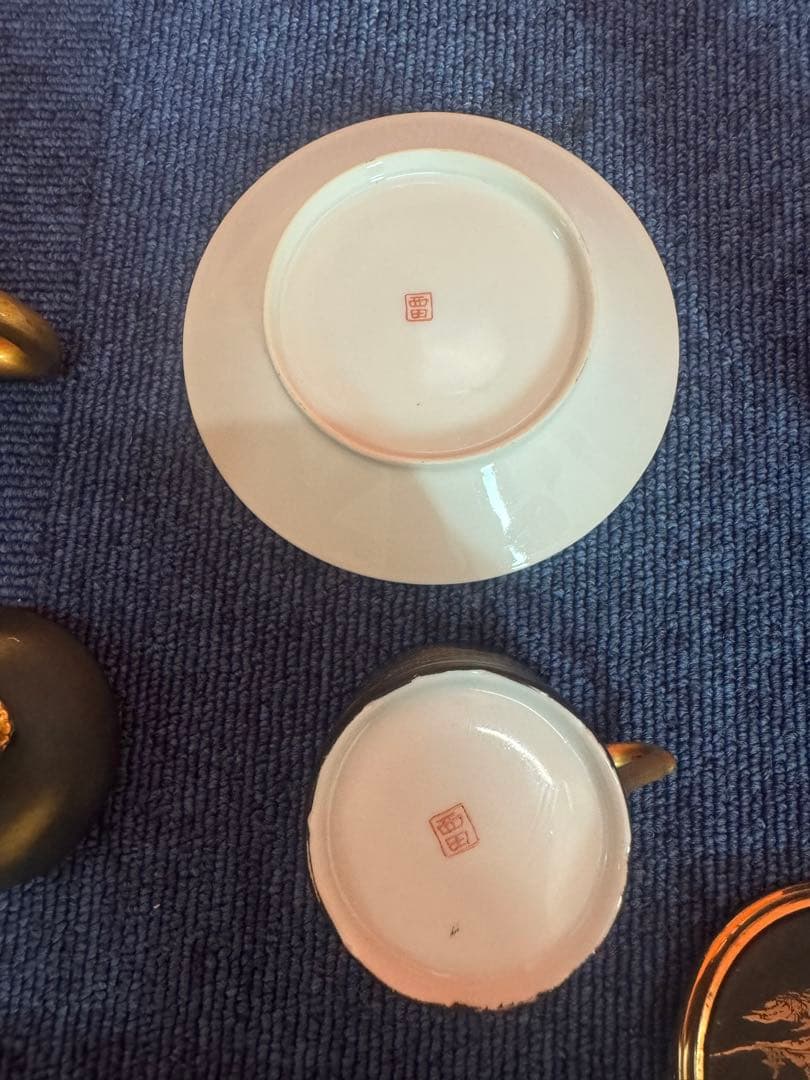 1821  まとめ売り　合計5客　薩摩焼 湊光  金塗