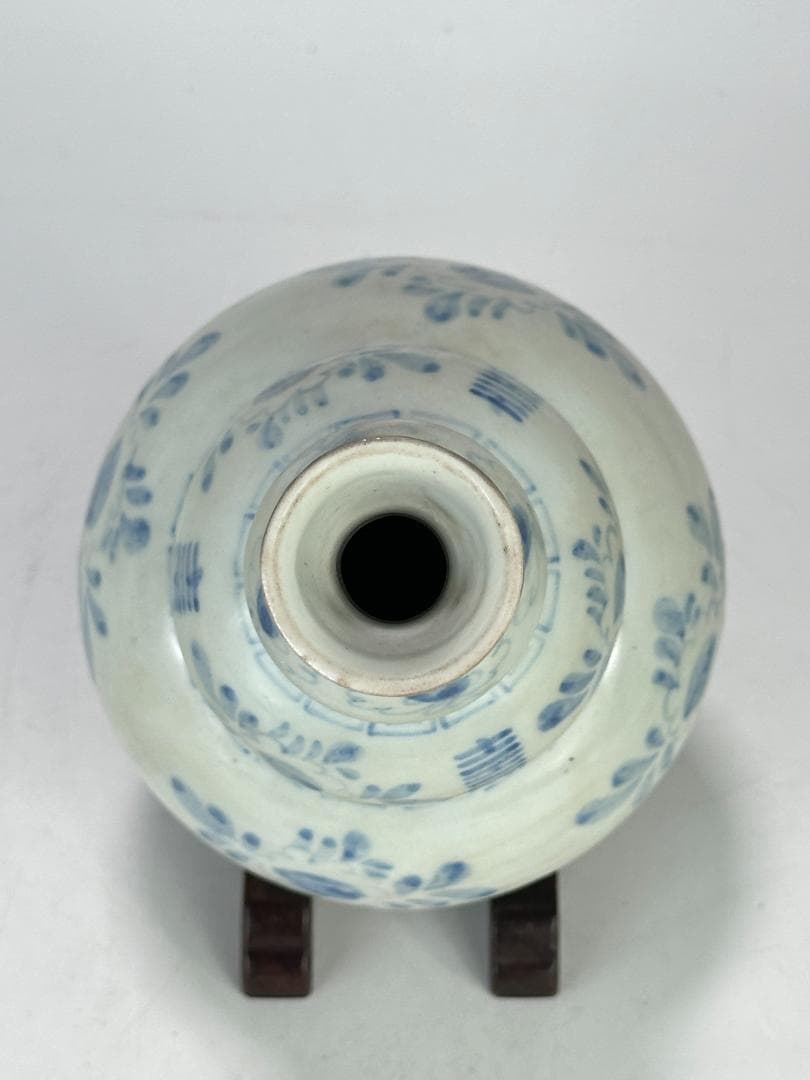 韓国美術　李朝時代　白磁　染付 青花　寿字文　花卉文　瓢箪瓶　花瓶 朝鮮古陶磁