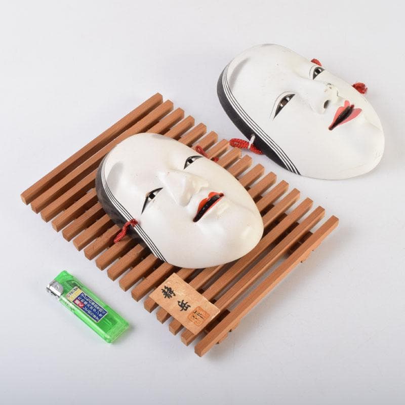 安達静岳作　能面　能楽　雅楽　陶器製　小面　お面　2点　N　9082A