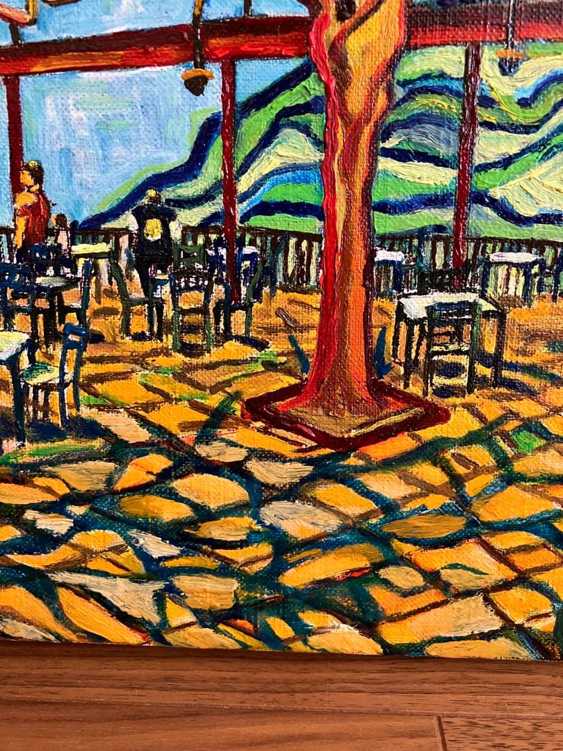 油彩画　油絵　絵画　カフェテリア　M8号　ヨーロッパ風景画