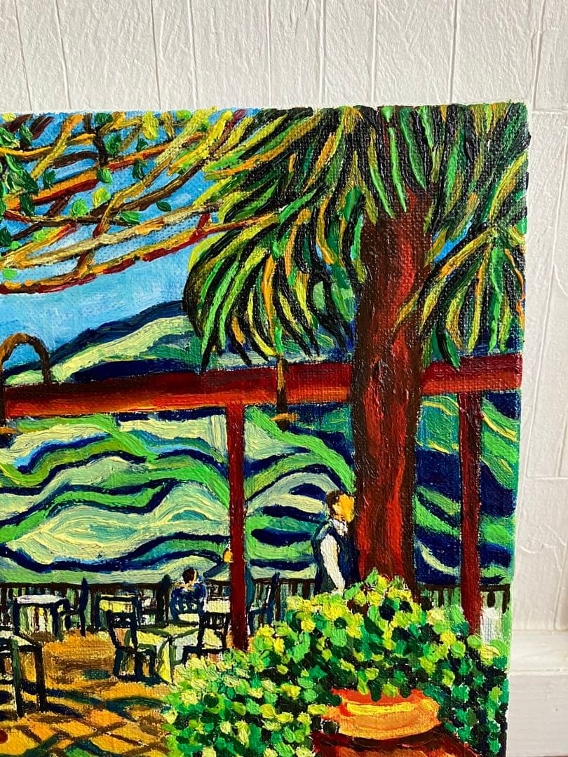 油彩画　油絵　絵画　カフェテリア　M8号　ヨーロッパ風景画