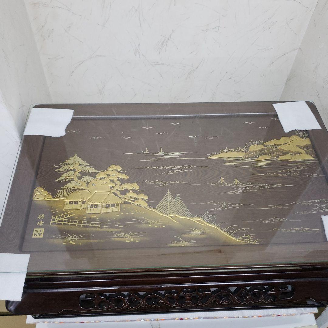 蔵出し特価　鉄刀木(たがやさん)本金蒔絵飾り台作家物　面取りガラスカバー付き