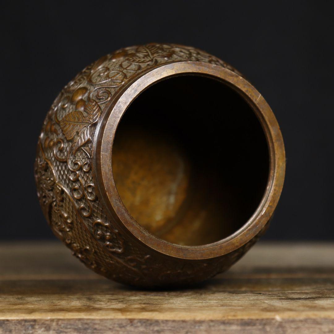 銅 細工 龍鳳茶壺 茶道具 香道具 装飾品 工芸品 置物