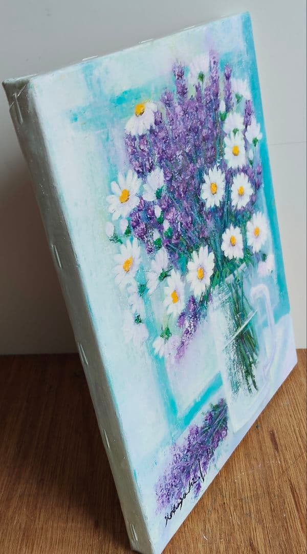 新作・油絵　窓辺のラベンダー　F3